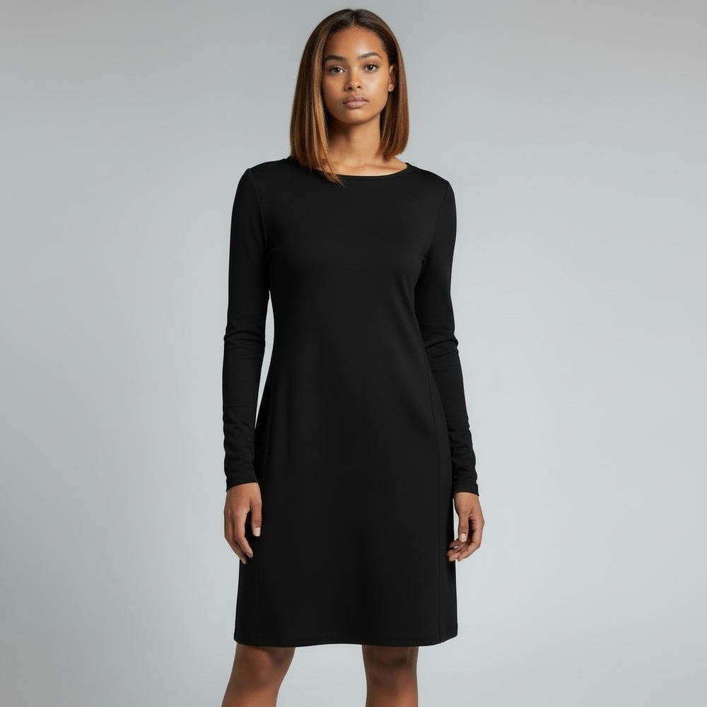Ruti | Long Sleeve Shift Dress Size 0/XS Black Modal Spandex Scoop Neck Mini